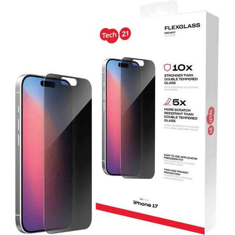 Tech21 FlexGlass Tempered Glass, Privacy Smartphone Screen Protector for iPhone 17