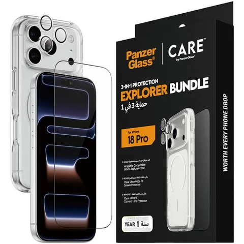 PanzerGlass 3-in-1 Pack Urban Explorer MagSafe Case, UWF Screen Protector + Hoops Camera Lens Protector Smartphone Case Bundle