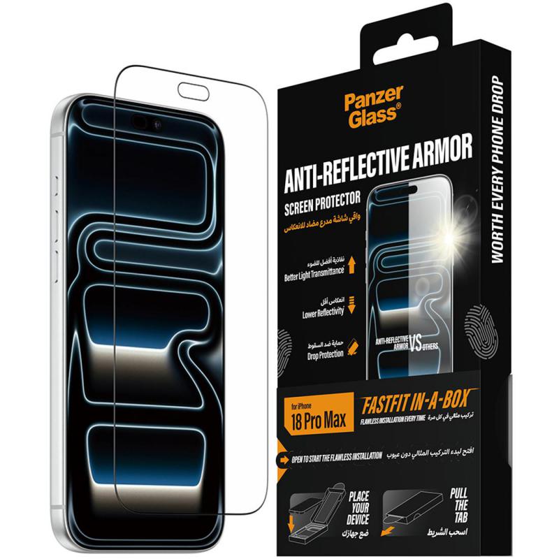 PanzerGlass Ultra-Wide Fit Tempered Glass, Anti-reflective Armor Smartphone Screen Protector for iPhone 18 Pro Max