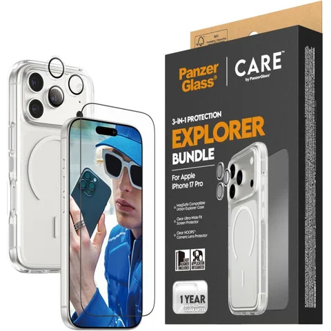 PanzerGlass 3-in-1 Pack Hard MagSafe Case + Ulta-Wide Fit Screen Protector + Hoops Camera Lens Protector Smartphone Case Bundle