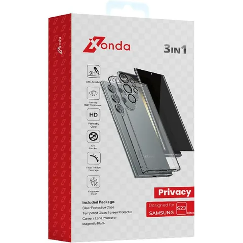 Xonda 3-in-1 Clear Case + Privacy Tempered Glass + Camera Lens Protector Smartphone Case Bundle