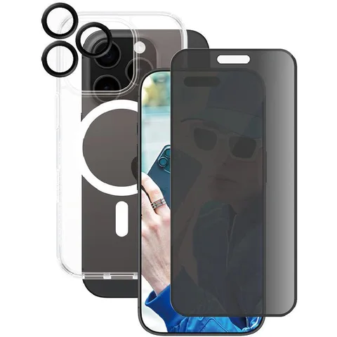 PanzerGlass 3-in-1 Pack Hard MagSafe Case + Privacy Screen Protector + Hoops Camera Lens Protector Smartphone Case Bundle
