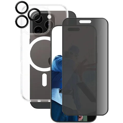 PanzerGlass 3-in-1 Pack Hard MagSafe Case + Privacy Screen Protector + Hoops Camera Lens Protector Smartphone Case Bundle