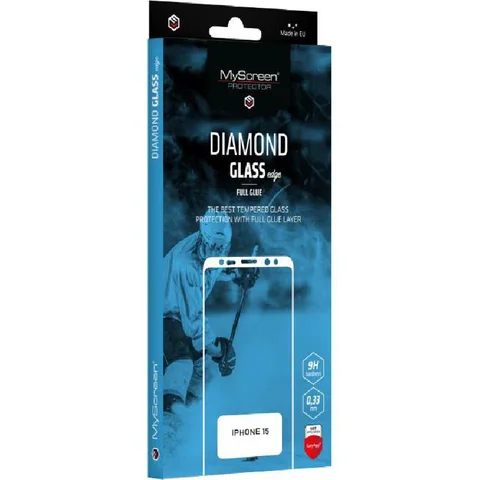 MyScreenPROTECTOR DIAMOND GLASS edge Full Glue, Black Smartphone Screen Protector for iPhone 15