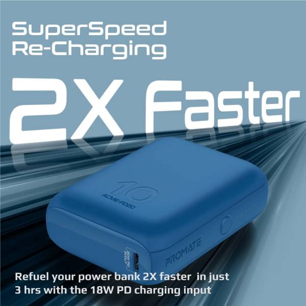 Promate USB-C Power Bank, World’s Smallest 10000mAh Portable Charger with 20W USB-C Power Delivery Input/Output Port - Acme-PD20.Blue (UAE Delivery Only) — view 3