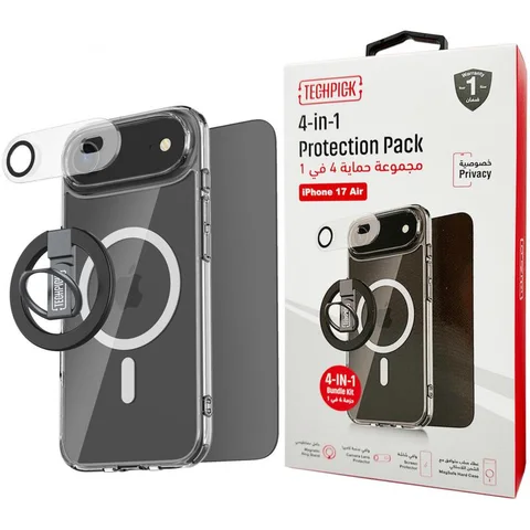 Techpick 4-in-1 Protection Pack Clear Case + Privacy Tempered Glass + Smartphone Case Bundle Smartphone Case Bundle