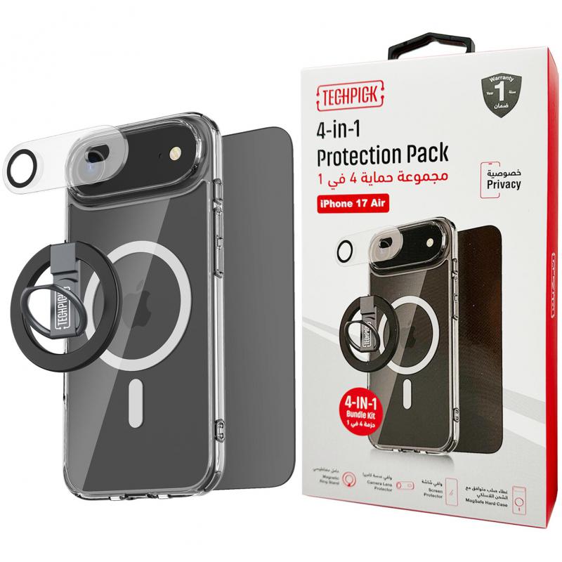 Techpick 4-in-1 Protection Pack Clear Case + Privacy Tempered Glass + Smartphone Case Bundle Smartphone Case Bundle