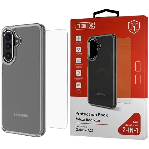 Techpick Clear Case + Tempered Glass Smartphone Case Bundle