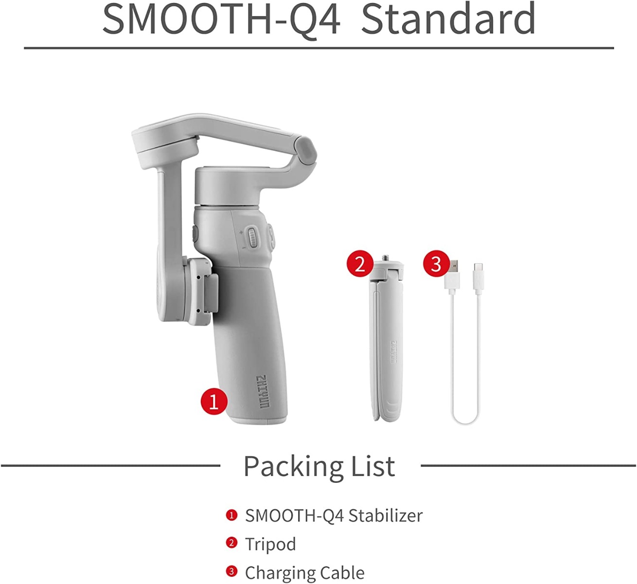 Smooth Q4 Gimbal Stabilizer, Built-in Extension Rod, Portable and Foldable, Vlogging Stabilizer, YouTube TikTok Video, White — view 2