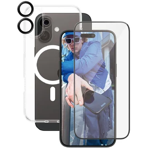PanzerGlass 3-in-1 Pack Hard MagSafe Case + Ulta-Wide Fit Screen Protector + Hoops Camera Lens Protector Smartphone Case Bundle