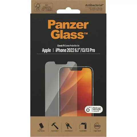PanzerGlass Classic Fit Tempered Glass, Clear Smartphone Screen Protector for iPhone 14/iPhone 13/iPhone 13 Pro