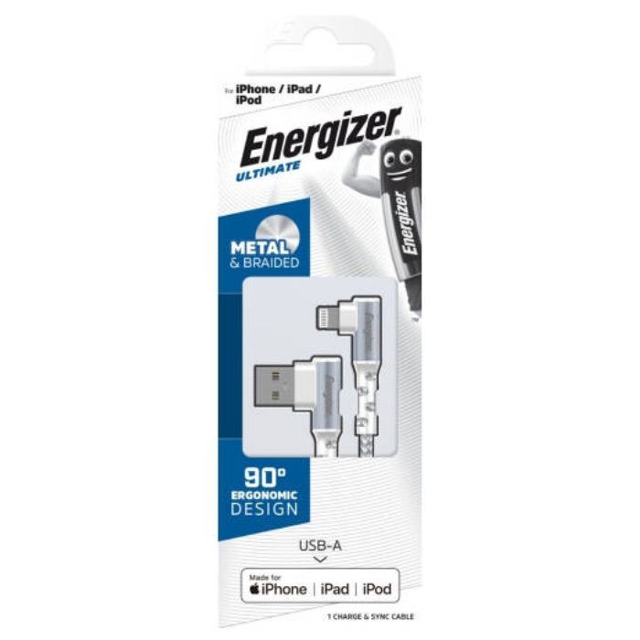 Energizer Ultimate USB-A to 90 Degree Lightning Cable 2M - White — view 2