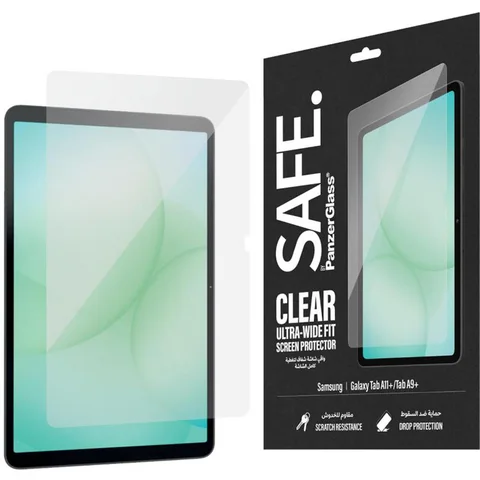 PanzerGlass Safe Ultra-Wide Fit Super+ Glass, Standard Fit Tablet Screen Protector for Samsung Galaxy Tab A11+/Galaxy Tab A9+