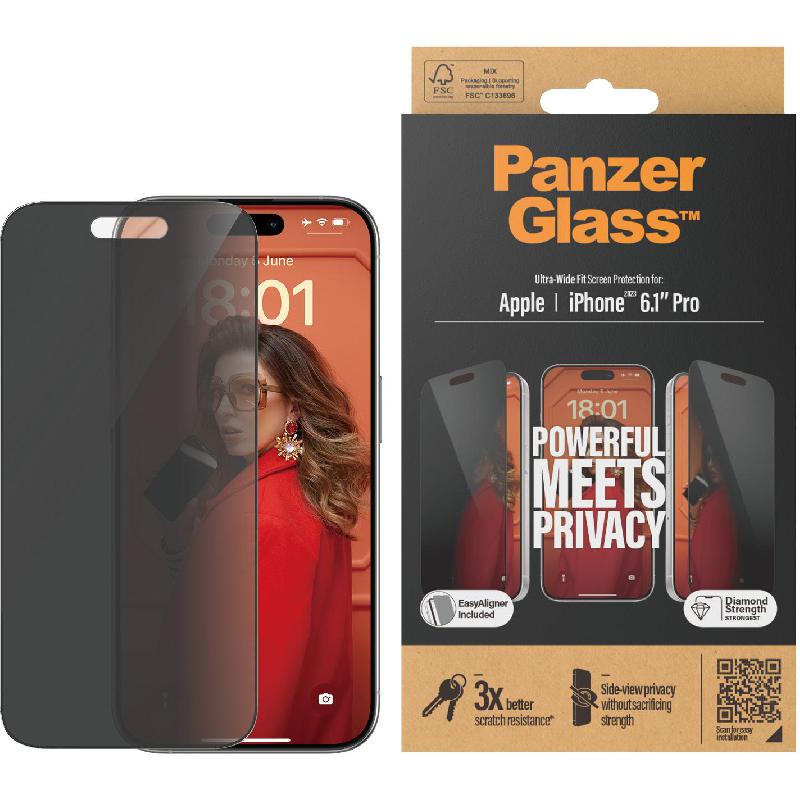 PanzerGlass Ultra-Wide Fit Tempered Glass, Privacy Smartphone Screen Protector for iPhone 15 Pro — view 2