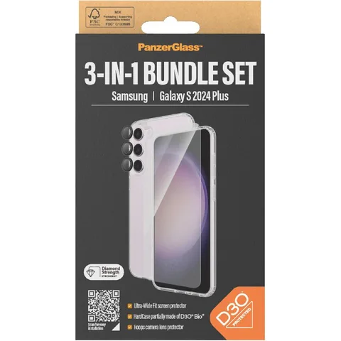 PanzerGlass 3-in-1 Protection Pack Hard Case with D3O Protection + Screen Protector + Hoops Camera Lens Protector Smartphone Case Bundle