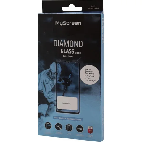 MyScreenPROTECTOR DIAMOND GLASS edge Full Glue, Black Smartphone Screen Protector for Honor X9d 5G