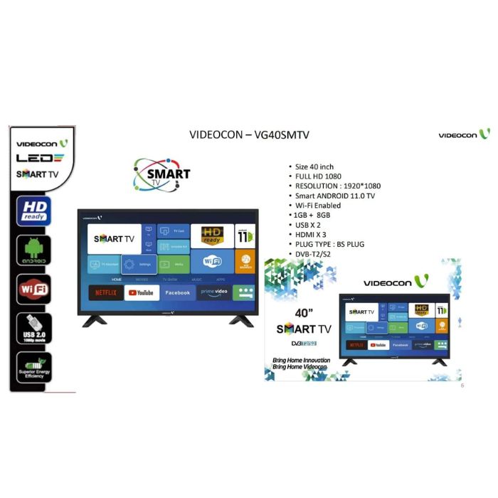 Videocon 40 Inch Smart TV Full HD Android 11 ,Black - AAEVG40SMTVD1 — view 4