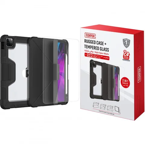Techpick 2-in-1 Bundle Tablet Case with Screen Protector Black for iPad Pro 11 - 2022/iPad Pro 11 - 2021/iPad Air 10.9 5th Gen