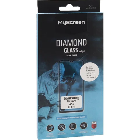 MyScreenPROTECTOR DIAMOND GLASS edge Full Glue, Black Smartphone Screen Protector for Samsung Galaxy A55 5G