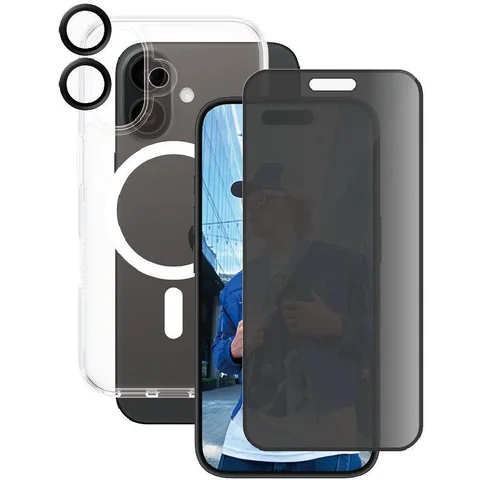 PanzerGlass 3-in-1 Pack Hard MagSafe Case + Privacy Screen Protector + Hoops Camera Lens Protector Smartphone Case Bundle