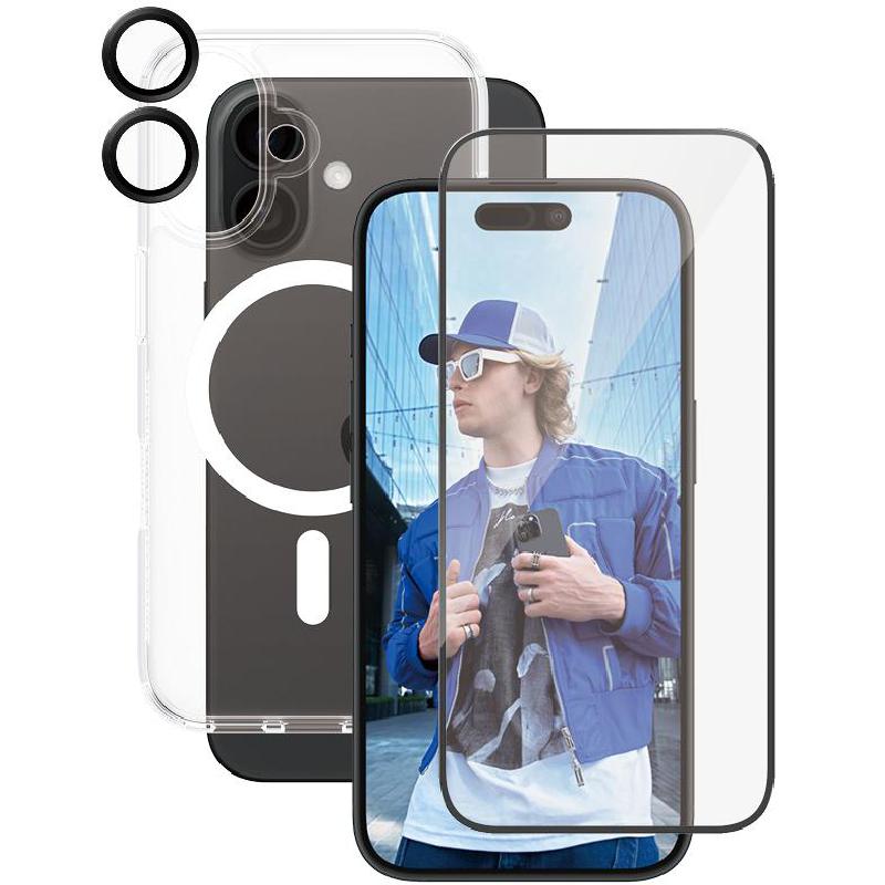 PanzerGlass 3-in-1 Pack Hard MagSafe Case + Ulta-Wide Fit Screen Protector + Hoops Camera Lens Protector Smartphone Case Bundle