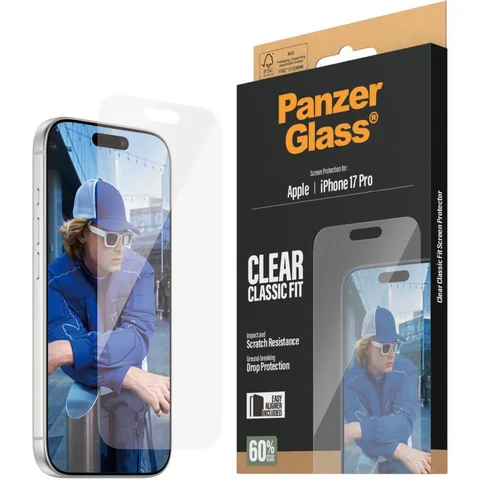 PanzerGlass Classic Fit Tempered Glass, Clear Smartphone Screen Protector for iPhone 17 Pro