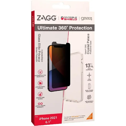 Gear4 InvisibleShield Crystal Palace + Glass Elite Privacy+ Smartphone Case Bundle