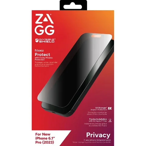 Zagg Invisible Shield Tempered Glass, 4-way Privacy Filter Case Friendly Smartphone Screen Protector for iPhone 15 Pro