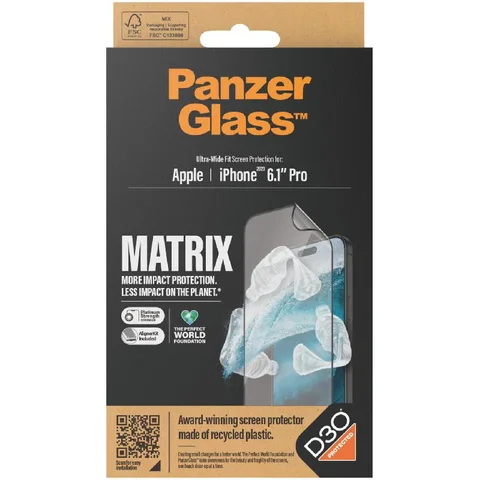 PanzerGlass Matrix Hybrid Glass PET, Components from Film and Glass, D3O Protected Smartphone Screen Protector for iPhone 15 Pro