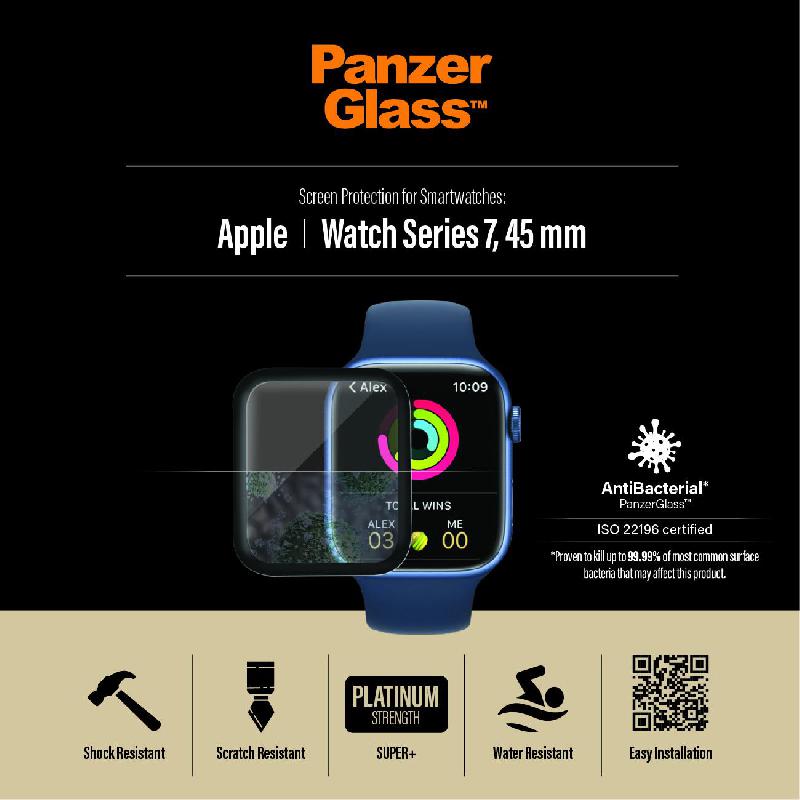 PanzerGlass Super+ Glass, Black Smartwatch Screen Protector for Apple Watch Series 9 45/Watch Series 8 45/Watch Series 7 45