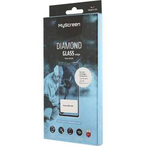 MyScreenPROTECTOR DIAMOND GLASS edge Lite Full Glue, Black Smartphone Screen Protector for Honor 400 Lite