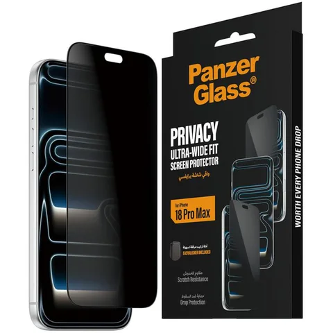 PanzerGlass Ultra-Wide Fit Tempered Glass, Privacy Smartphone Screen Protector for iPhone 18 Pro Max