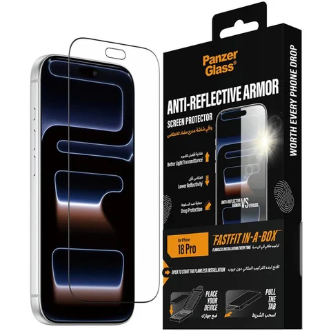 PanzerGlass Ultra-Wide Fit Tempered Glass, Anti-reflective Armor Smartphone Screen Protector for iPhone 18 Pro