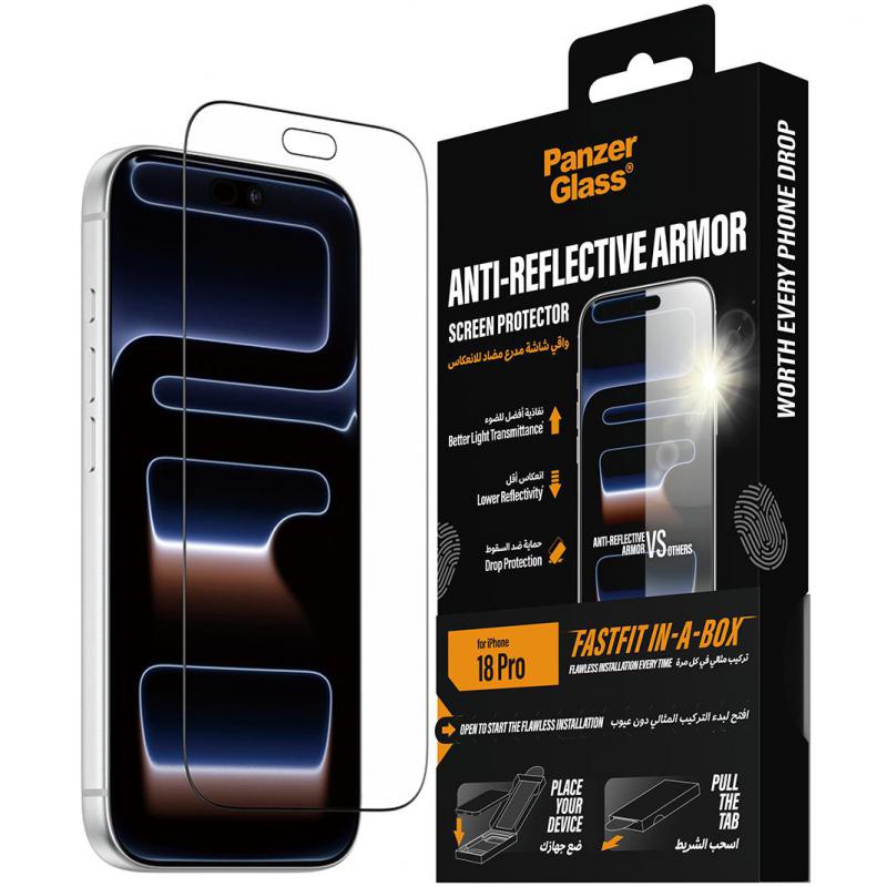 PanzerGlass Ultra-Wide Fit Tempered Glass, Anti-reflective Armor Smartphone Screen Protector for iPhone 18 Pro