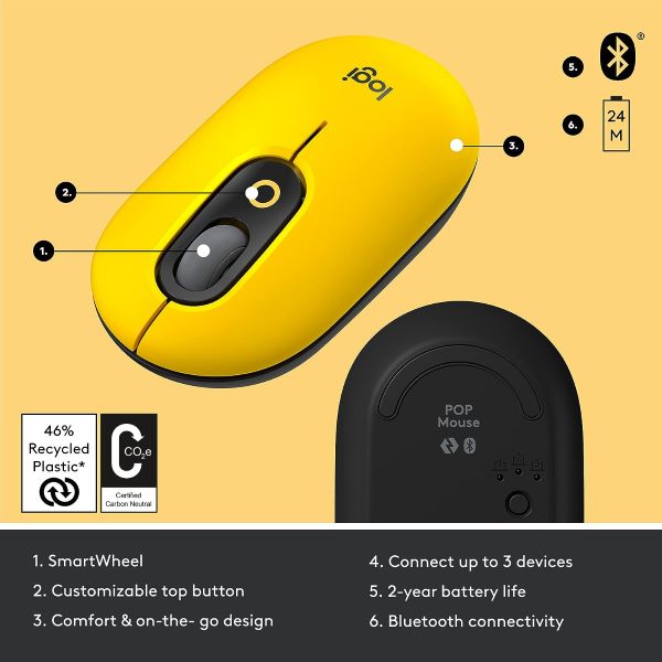 Logitech Pop Mouse, Wireless Mouse With Customizable Emojis Yellow — view 2