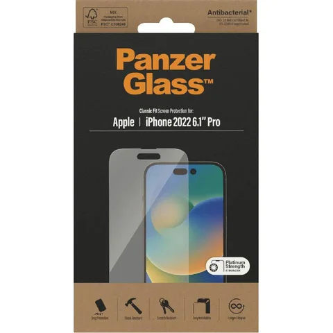 PanzerGlass Classic Fit Tempered Glass, Clear Smartphone Screen Protector for iPhone 14 Pro