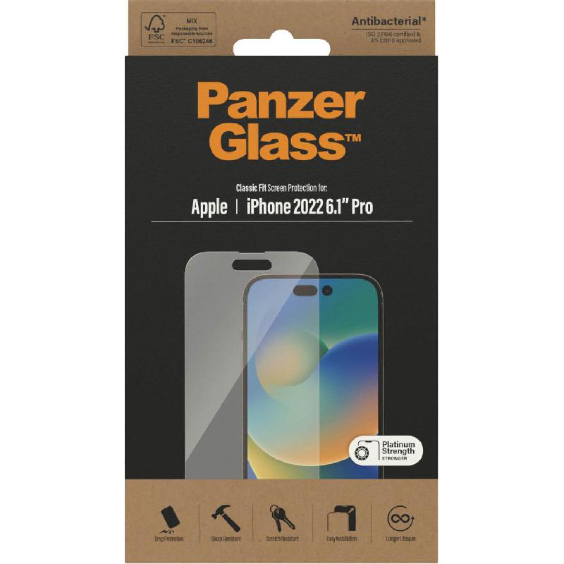 PanzerGlass Classic Fit Tempered Glass, Clear Smartphone Screen Protector for iPhone 14 Pro
