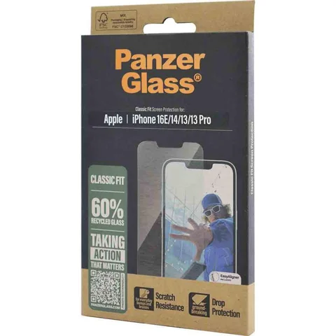 PanzerGlass Classic Fit Tempered Glass, Clear Smartphone Screen Protector for iPhone 17e/iPhone 16e/iPhone 14/iPhone 13 Pro/iPhone 13