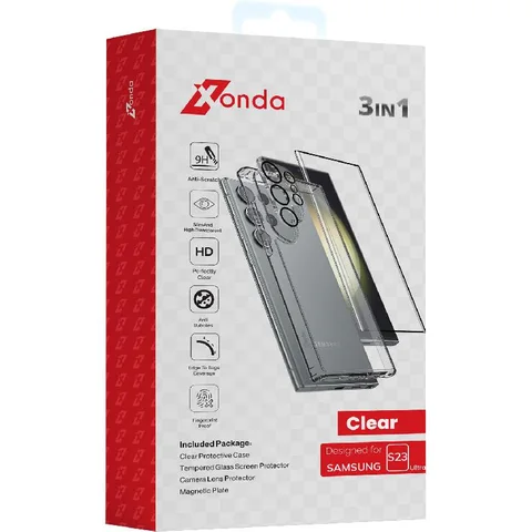 Xonda 3-in-1 Clear Case + Tempered Glass + Camera Lens Protector Smartphone Case Bundle