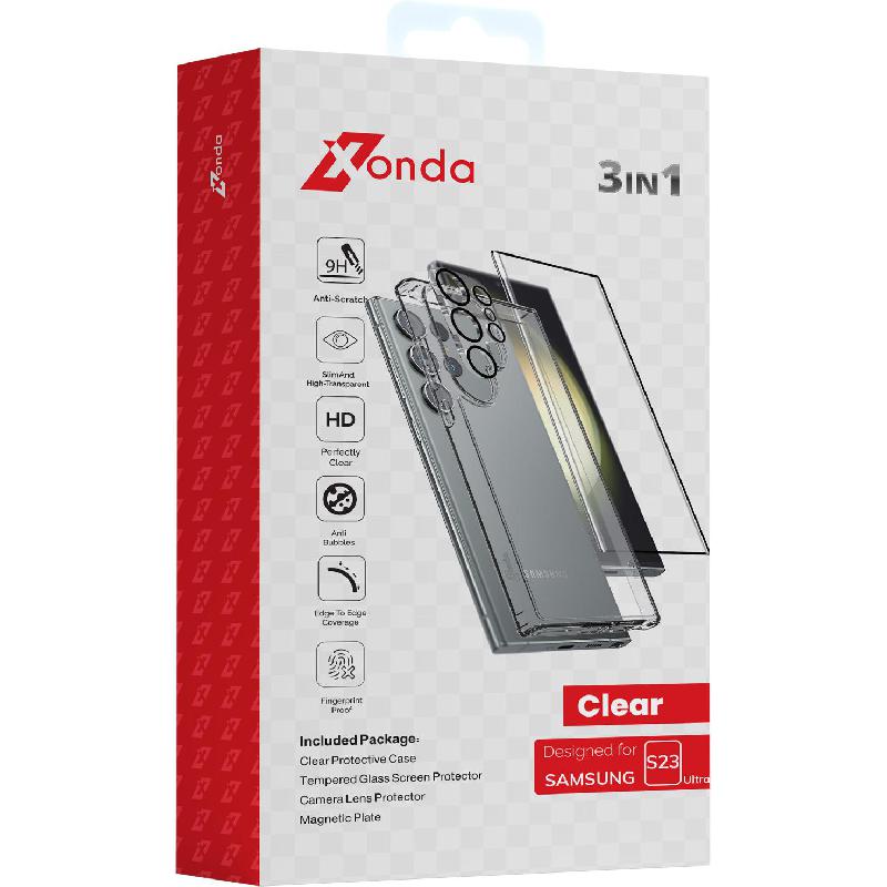 Xonda 3-in-1 Clear Case + Tempered Glass + Camera Lens Protector Smartphone Case Bundle