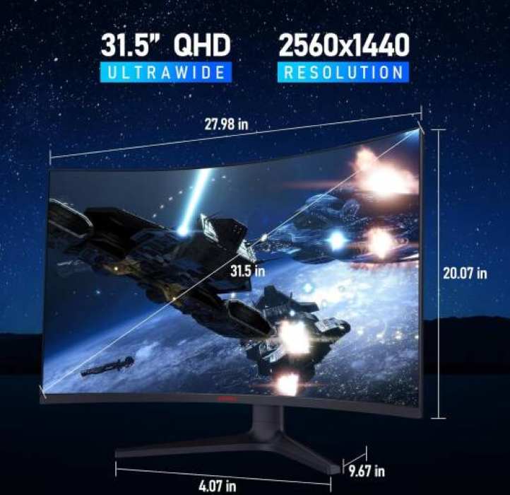 Koorui 32inch Gaming Curved Monitor, VA QHD 2560 x 1440, 170Hz 1ms, Black - 32E6QC — view 3