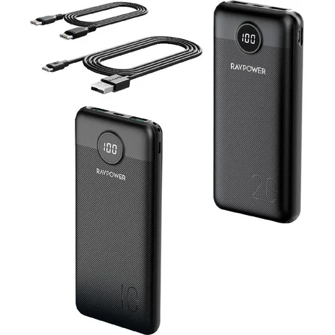 RAVPower Power Bank Bundle Fast Battery Charging 10000 mAh + 20000 mAh (Dual Pack) 3 USB (1X USB-C/2X USB)