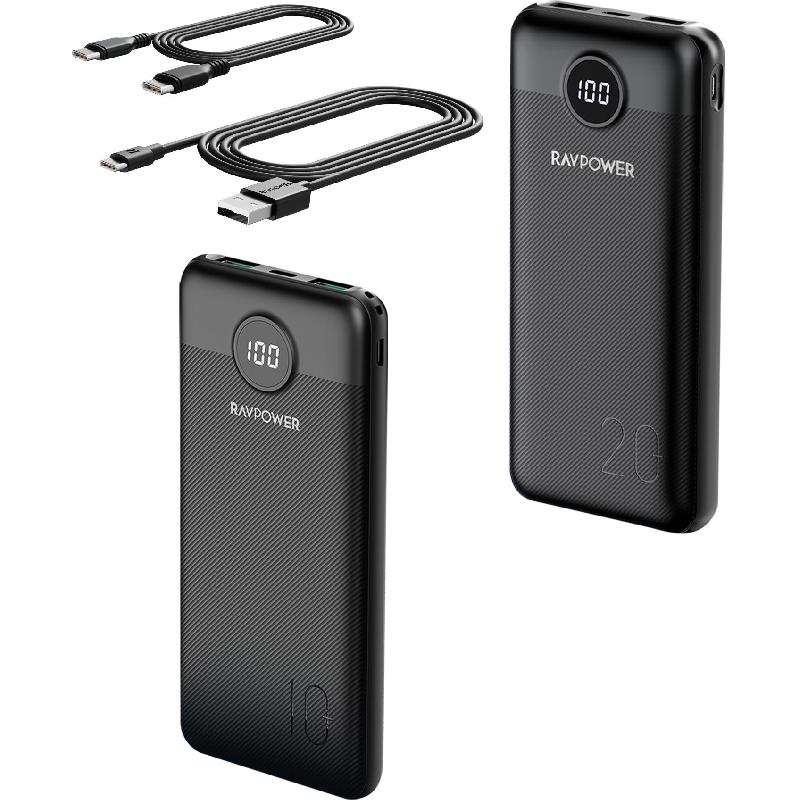 RAVPower Power Bank Bundle Fast Battery Charging 10000 mAh + 20000 mAh (Dual Pack) 3 USB (1X USB-C/2X USB)