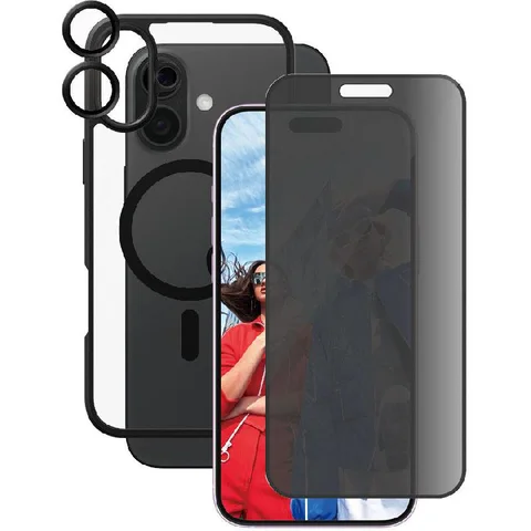 PanzerGlass 3-in-1 Pack CARE Black Frame Case + Privacy Screen Protector + Hoops Camera Lens Protector Smartphone Case Bundle
