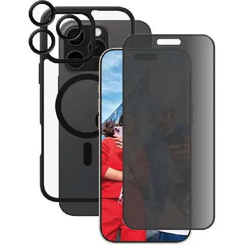 PanzerGlass 3-in-1 Pack CARE Black Frame Case + Privacy Screen Protector + Hoops Camera Lens Protector Smartphone Case Bundle