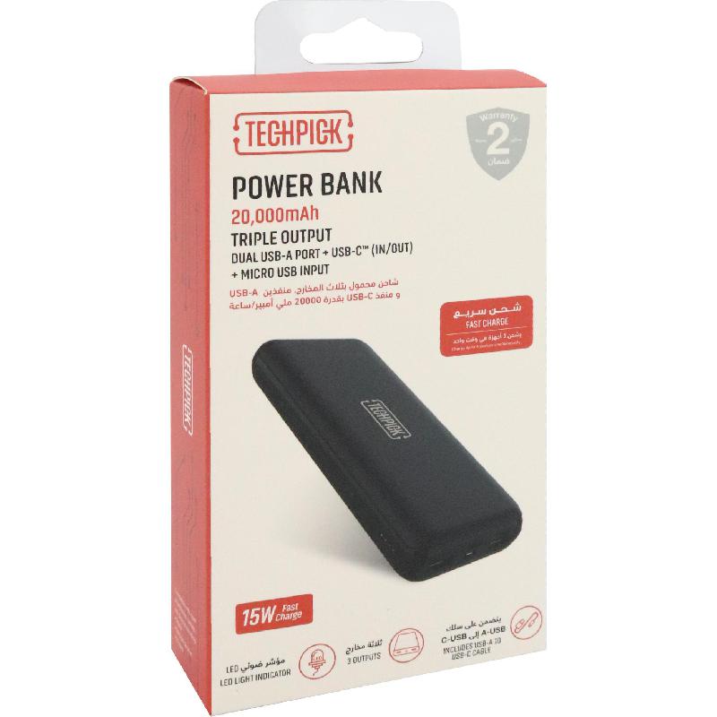 Techpick Power Bank Charger Fast Battery Charging 20000 mAh 3 USB (2X USB/1X USB-C) — view 4