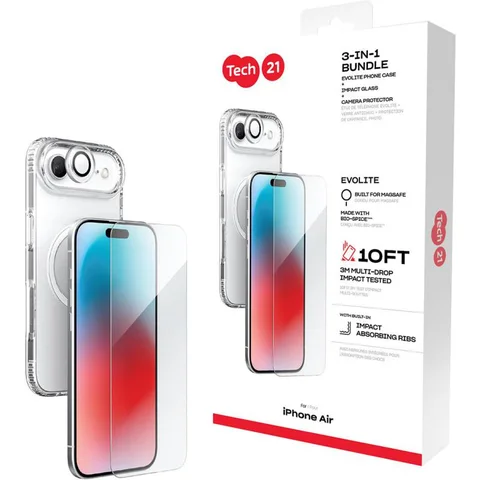 Tech21 3-in-1 MagSafe Bundle Evo Clear MagSafe Case + Impact Glass Screen Protector + Camera Lens Protector Smartphone Case Bundle