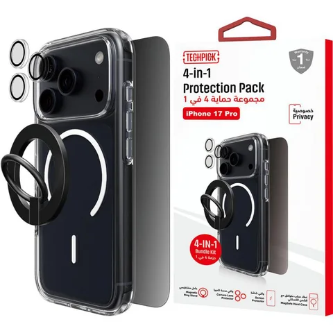 Techpick 4-in-1 Protection Clear Case + Privacy Tempered Glass + Smartphone Case Bundle Smartphone Case Bundle