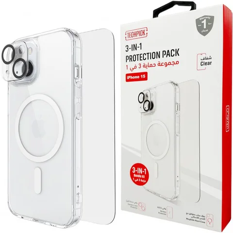 Techpick 3-in-1 Protection Pack MagSafe Hard Case + Tempered Glass + Camera Lens Protector Smartphone Case Bundle