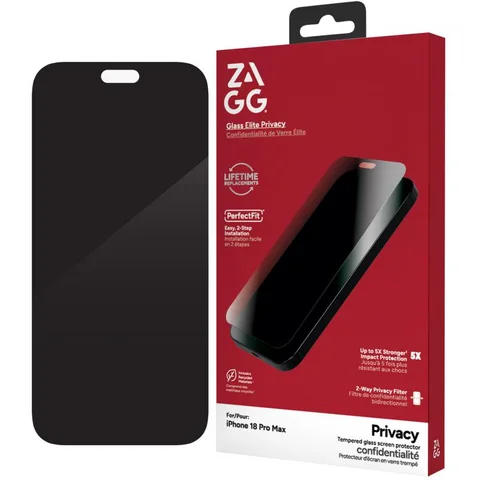 Zagg Invisible Shield Tempered Glass, 2-way Privacy Protection Smartphone Screen Protector for iPhone 18 Pro Max/iPhone 17 Pro Max